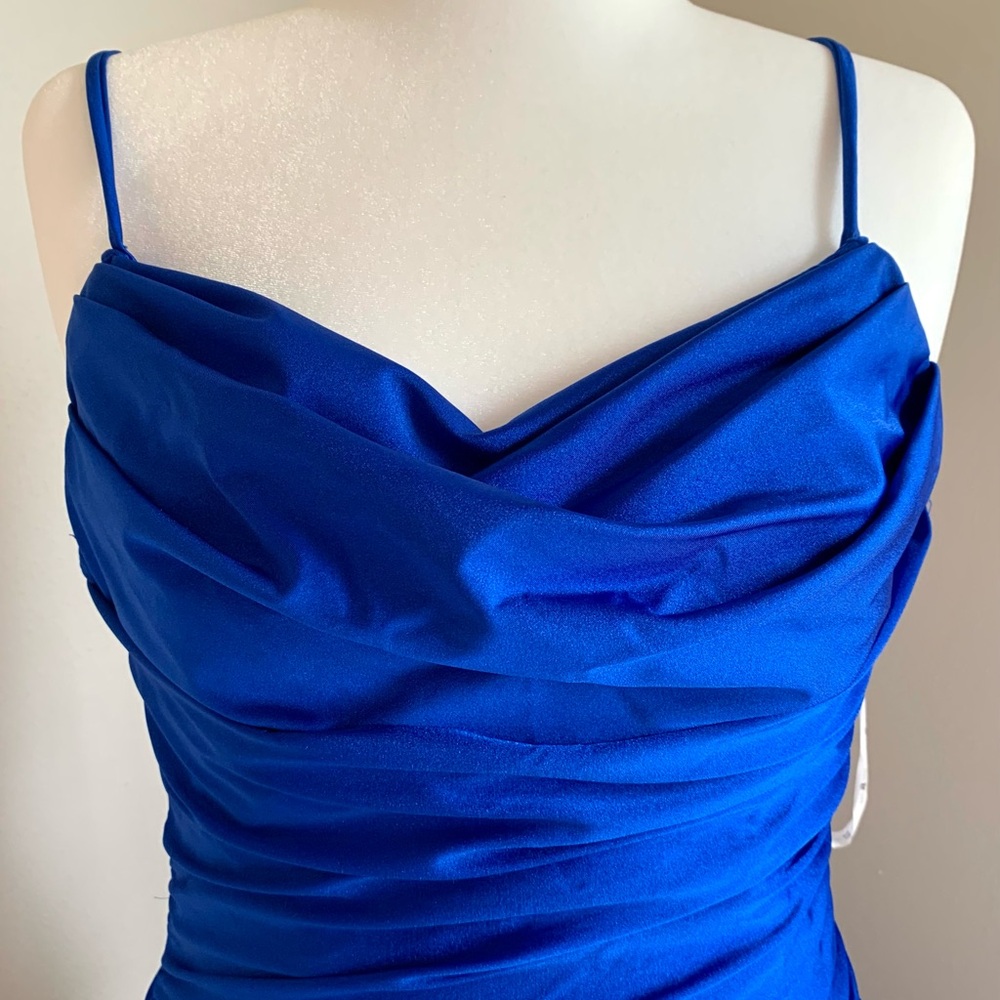 David's Bridal Cowl Neck Spaghetti Strap Dress in Royal Blue Size 12
